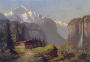 Der Staubbachfall Mit Der Jungfrau Im Hintergrund by Hubert Sattler