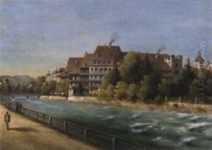 Blick Auf Promenade Und Hauserzeile Am Flus