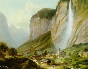 Motiv Aus Der Schweiz Der Staubbachfall by Hubert Sattler
