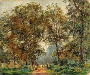 Paysans Et Animaux Sous Les Arbres by Julien Bourdon