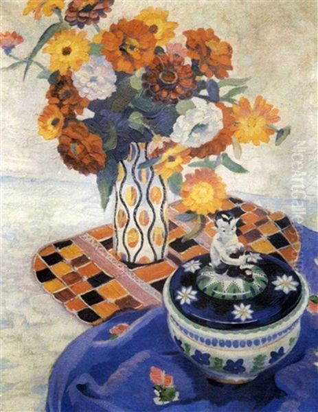 Nature Morte Aux Fleurs Variees Et Porcelaine - view 1