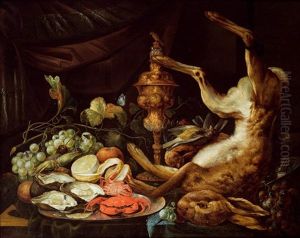 Stillleben Mit Meeresfruchten, Weintrauben Und Erlegtem Wild by Philipp Sauerland