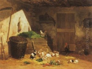 Stallinneres Mit Kaninchen Und Huhnern by Noel Saunier