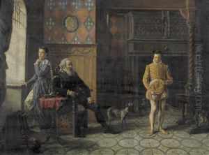 Historisierendes Schlossinterieur Mit Einer Familie