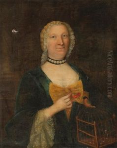 Portrait D"une Dame Tenant Une Cerise Avec Une Cage A Oiseaux; Portrait D"un Homme En Armure (pair)
