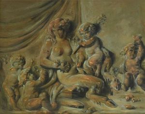 Bacchanale En Trompe-l"oeil De Bronze by Piat Joseph Sauvage