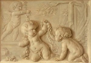 Putti Jouant Avec Une Guirlande by Piat Joseph Sauvage