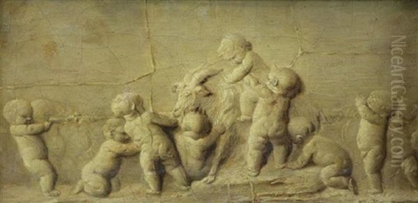 Trompe L'oeil Bas Relief Of Putti With A Goat - view 1