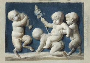 Trompe L'oeil Avec Bacchus Enfant Et Des Satyres Ivres Trompe L'oeil Avec Bacchus Enfant Et Des Satyres Ivres