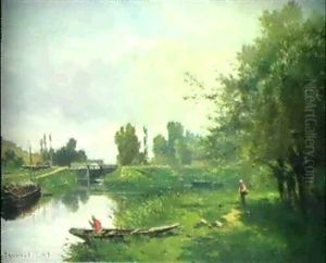 Franzosische Kanallandschaft Mit Fischer by Charles Theodore Sauvageot