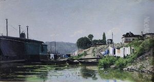 Un Lavoir Au Pecq by Adrien Jacques Sauzay