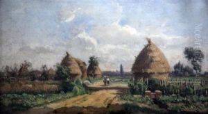 Landscape With Figures Beside Haystacks