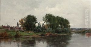 A Village On The River by Adrien Jacques Sauzay