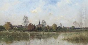 A Village On The River by Adrien Jacques Sauzay
