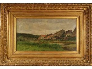 Le Village Au Bord De La Riviere by Adrien Jacques Sauzay