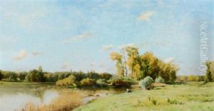 Wascherin Am Fluss by Adrien Jacques Sauzay