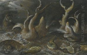 Sea Monsters With Seals, A Skate And Other Fish by Hans Savery the Elder