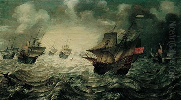 A Sea Piece, With Dutch Men-o'-war Offshore In Stormy Weather - view 1