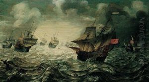 A Sea Piece, With Dutch Men-o'-war Offshore In Stormy Weather