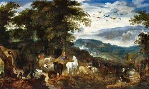 Orpheus Bezaubert Baume Und Tiere Mit Seinem Leierspiel by Jacob Savery the Elder