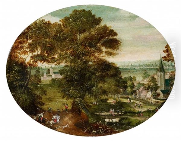 A Village Landscape With Hunters - view 1