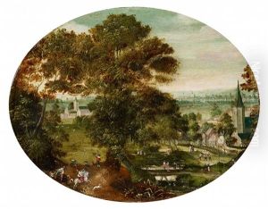 A Village Landscape With Hunters by Jacob Savery the Elder