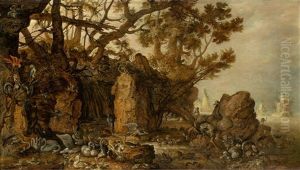 Rocky Coastal Scenery With Dodos And Other Birds (after Roelant Savery) by Hans Savery the Younger