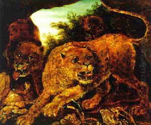 Leoparden In Einer Felsgrotte by Hans Savery the Younger