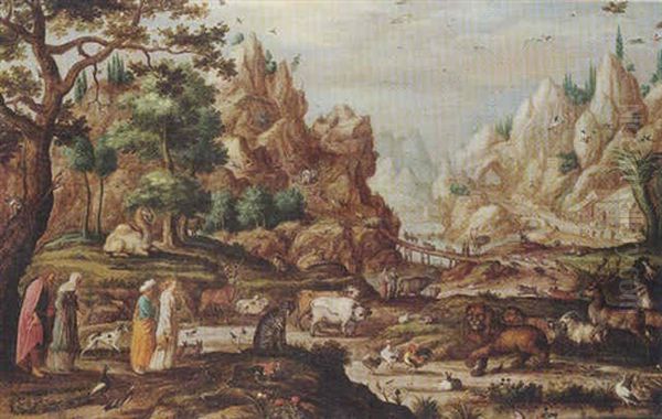 A Rocky Landscape With Noah And The Animals Entering The Ark - view 1