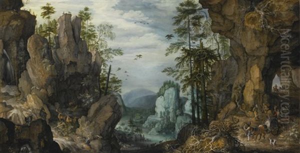 A Rocky Landscape With Travelers - view 1