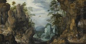 A Rocky Landscape With Travelers by Roelandt Savery