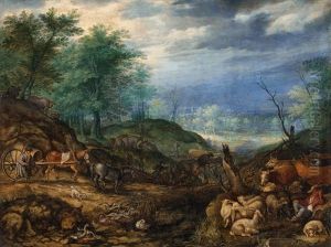 Landscape With Shepherds And A Wagon by Roelandt Savery