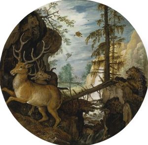 A Lion Hunting Two Deer