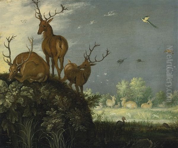 Three Stags In A Landscape - view 1