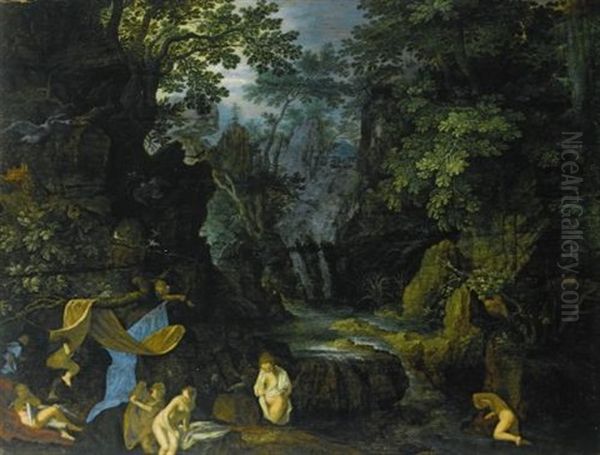 A Forest Landscape With Bathing Nymphs And Leda And The Swan - view 1