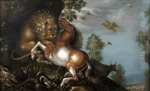 Lion Attaquant Un Cheval by Roelandt Savery