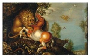 Lion Attaquant Un Cheval by Roelandt Savery
