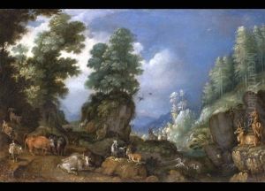Gebirgslandschaft Mit Tieren Gebirgslandschaft Mit Tieren