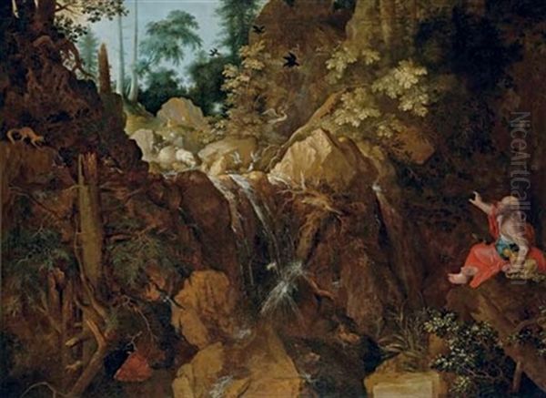 A Rocky Wooded River Landscape With Saint Onuphrius - view 1