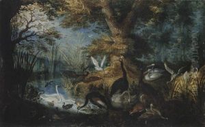 A River Landscape With Fowl