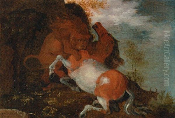 A Lion Attacking A Horse - view 1