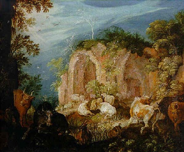 A Landscape With Cattle And Classical Ruins - view 1
