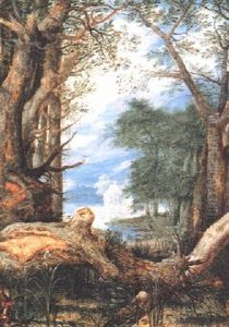 Heron In Wooded Marshland Landscape With A Felled Tree