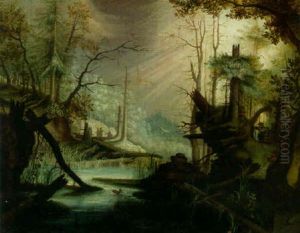 A Wooded River Landscape With Sportsmen Shooting Duck by Roelandt Savery
