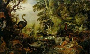 Wasservogel Bei Einer Alten Eiche Und Schilfgesaumten Gewasser by Roelandt Savery