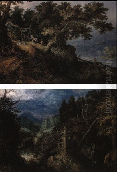 Extensive Mountainous Landscape With A Stag Hunt - view 1