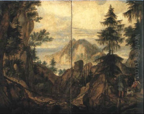 Mountainous Landscape With Peasants On A Path - view 1