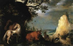 Tiere In Einer Bewaldeten Flusslandschaft