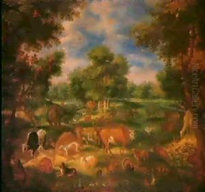 Il Paradiso Terrestre; Paesaggio Con Animali: Nel Fondo,    L'arca Di Noe-(2)