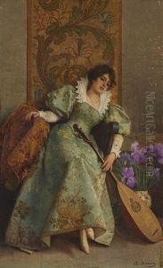 Junge Dame Mit Laute by Alfonso Savini